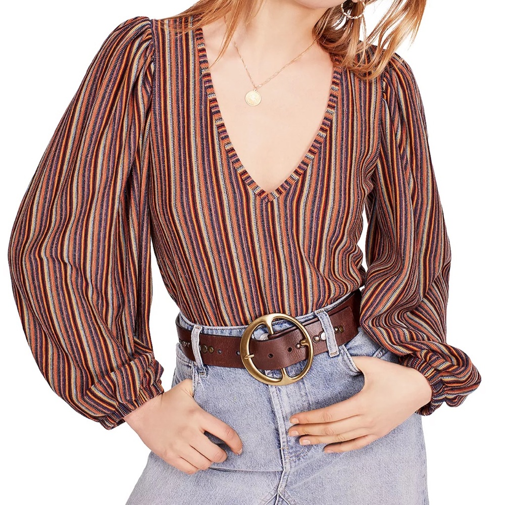 NWOT Free People Autumn Night Blouson Sleeve Top.